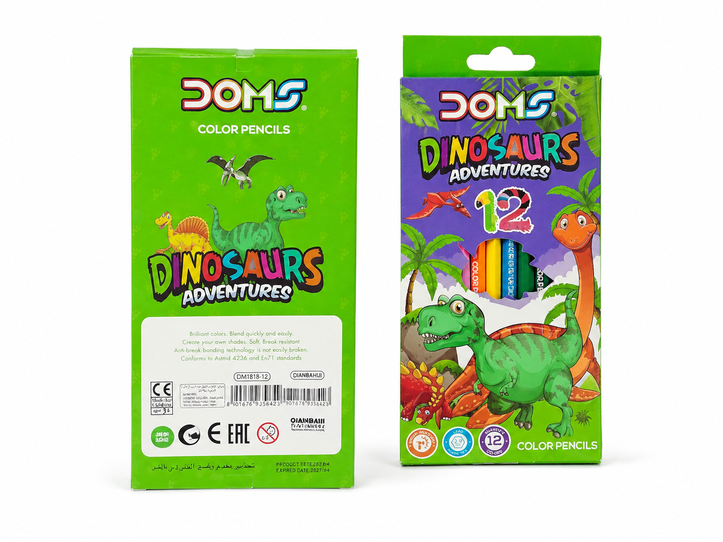 مداد رنگی 12 رنگ دامز DOMS مدل Dinosaurs Adventures