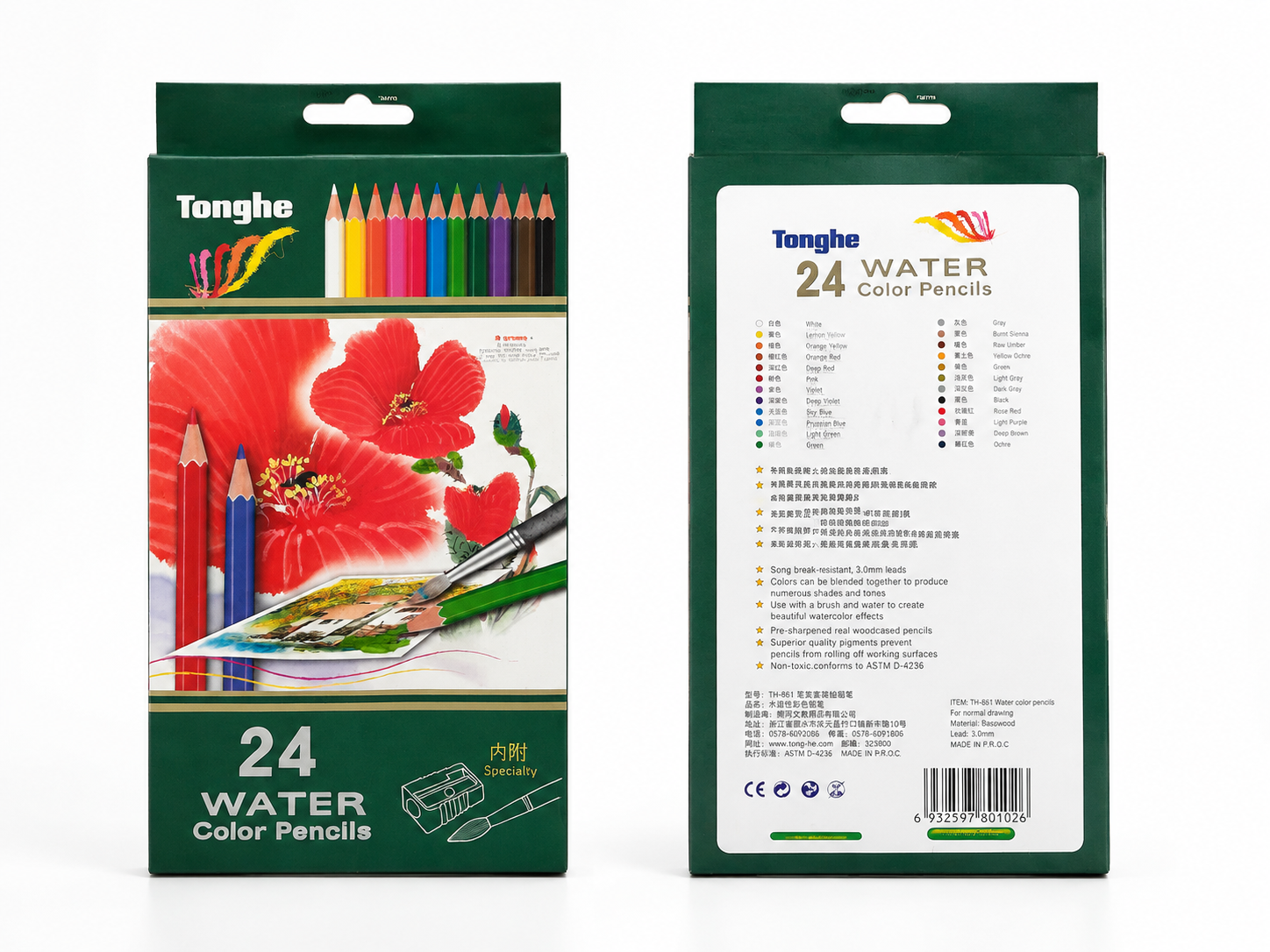 مداد رنگی آبرنگی 24 رنگ Tonghe مدل Water Color Pencils